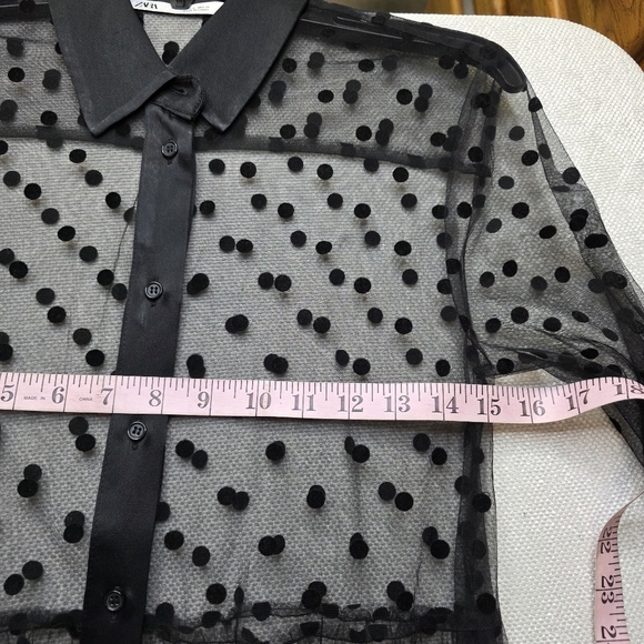 ZARA Black Sheer Polka Dot Tiered Midi Dress - Size S - Picture 7 of 10